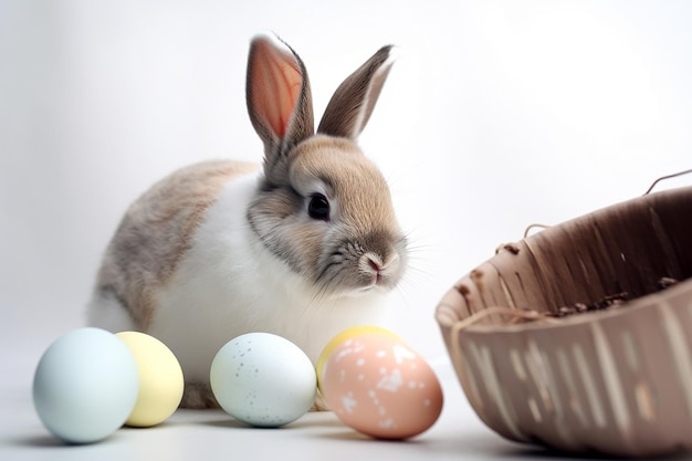 Coniglietto bianco di Pasqua e uova di Pasqua