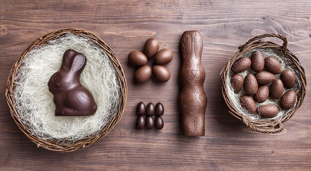 Coniglietto di Pasqua al cioccolato all'interno di un cestino