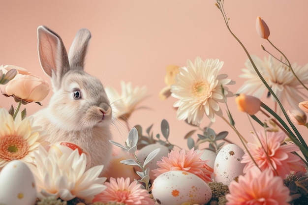 Coniglietto di Pasqua con fiori d'arancia e uova di Pasqua