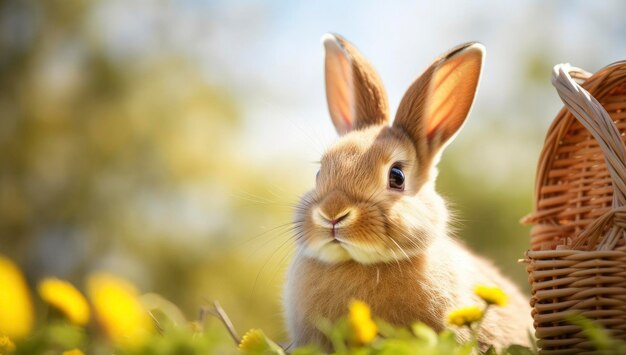 Coniglietto di Pasqua con la bellissima natura primaverile