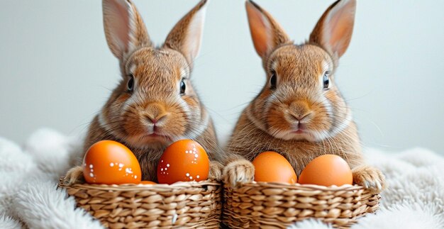 Coniglietto di Pasqua con un cesto di uova di Pasqua Santa festa di Pasqua immagine generata dall'AI