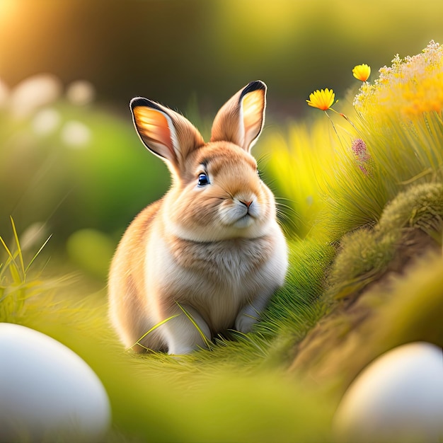 Coniglietto di Pasqua in erba Simpatico coniglietto nel giardino soleggiato