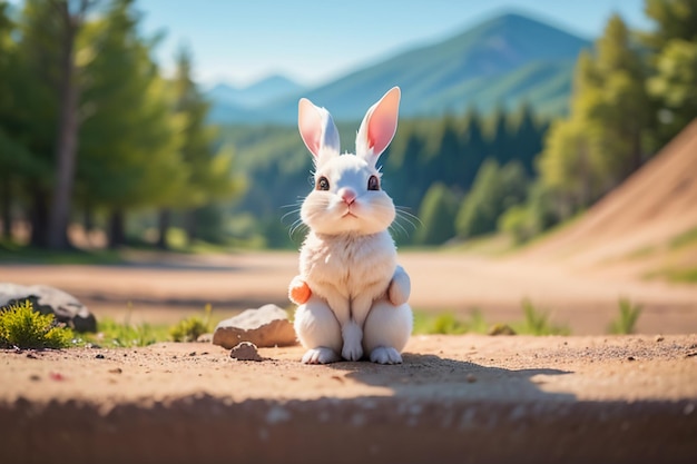 Coniglio bianco con le orecchie lunghe che giocano sullo sfondo della carta da parati dell'animale domestico del coniglio dell'animale domestico sveglio dell'erba