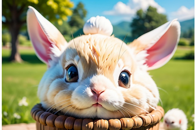 Coniglio bianco con le orecchie lunghe che giocano sullo sfondo della carta da parati dell'animale domestico del coniglio dell'animale domestico sveglio dell'erba