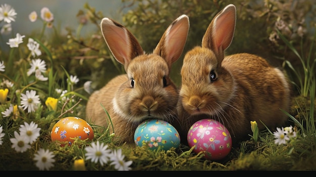 Coniglio con uova di Pasqua Carta di Pasqua Focalizzazione selettiva IA generativa