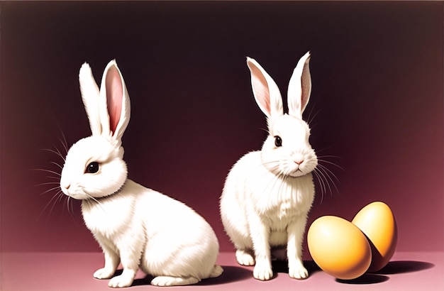 Coniglio di Pasqua e uova nel paesaggio della natura Design a tema pasquale Buona Pasqua Generata dall'IA