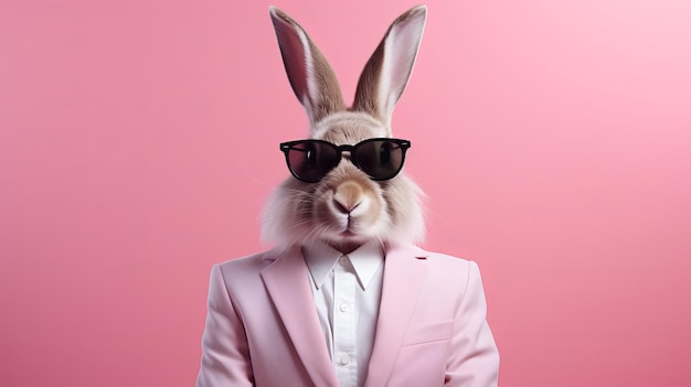 Coniglio elegante con occhiali da sole Un costume unico e dettagliato