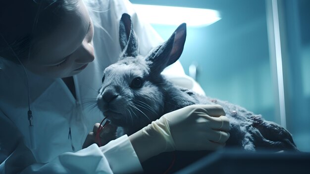 Coniglio malato sotto esame veterinario