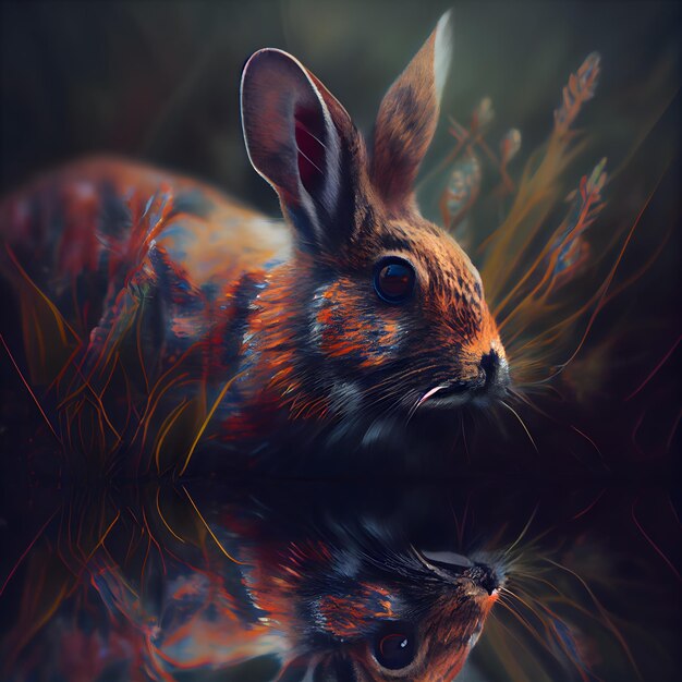 Coniglio nella foresta Pittura digitale rendering 3d