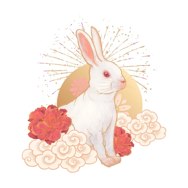 Coniglio orientale adesivo png animale dello zodiaco cinese sfondo trasparente