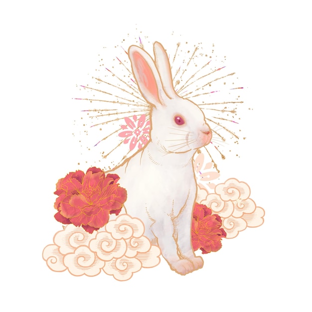 Coniglio orientale adesivo png animale dello zodiaco cinese sfondo trasparente