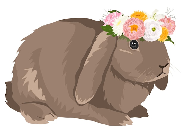 Coniglio png estetico che indossa un adesivo con corona di fiori sullo sfondo trasparente