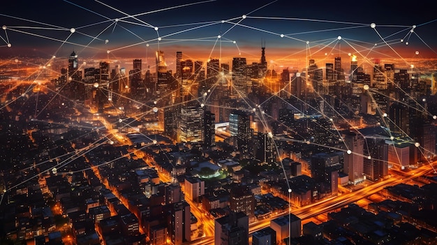 Connessione alla rete digitale e linee della città AI generativa AI generata