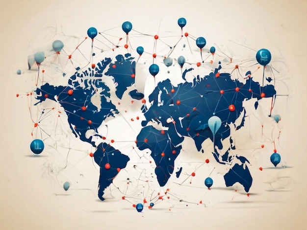 Connessione aziendale di rete globale Mappa mondiale concetto di composizione di punti e linee di business globale Illustrazione vettoriale