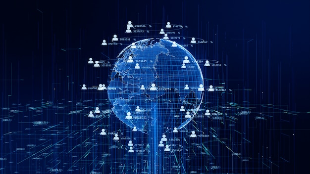 Connessione dati di rete tecnologica, rete dati digitale e concetto di sicurezza informatica. Elemento terrestre fornito dalla Nasa.