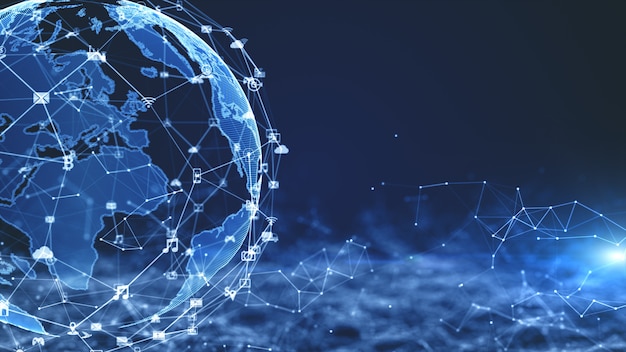 Connessione dati di rete tecnologica, rete digitale e concetto di sicurezza informatica. Elemento terrestre fornito dalla Nasa.