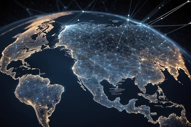 Connessione di rete globale Connessione World Wide Web di linee e punti intorno alla terra