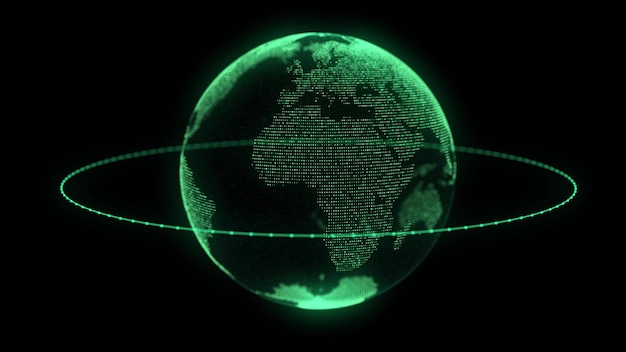 Connessione di rete globale Mappa del mondo futuristica verde Concept del pianeta Terra rendering 3D