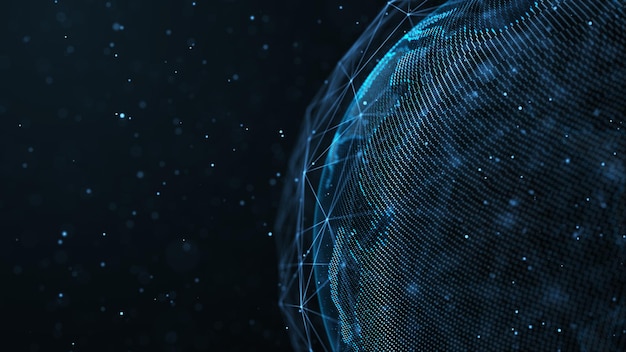 Connessione di rete globale Mappa del mondo futuristico blu Concetto di rendering 3D del pianeta Terra