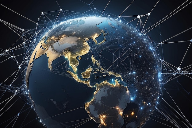 Connessione di rete globale World Wide Web connessione di linee e punti intorno alla terra