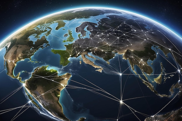 Connessione di rete globale World Wide Web connessione di linee e punti intorno alla terra