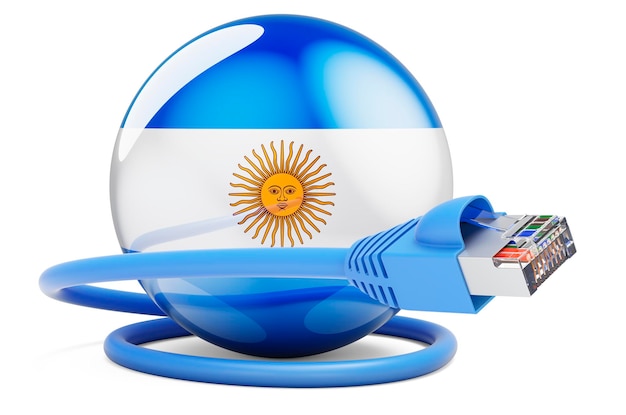 Connessione Internet in Argentina Cavo Lan con rendering 3D della bandiera argentina