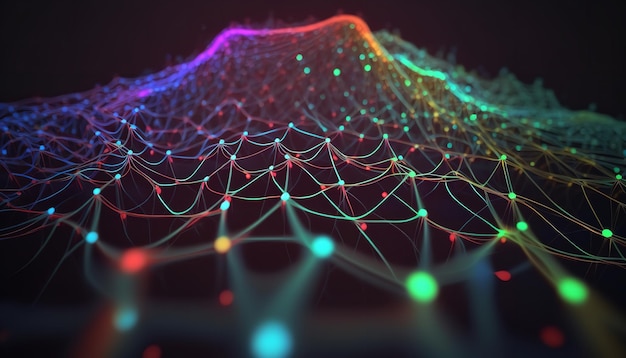 Connessioni Internet rappresentate da una maglia in rilievo nel cloud computing Illustrazione concettuale in 3D Generative ai