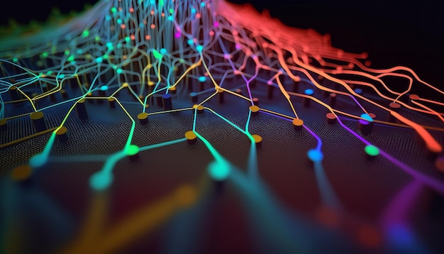 Connessioni Internet rappresentate da una maglia in rilievo nel cloud computing Illustrazione concettuale in 3D Generative ai