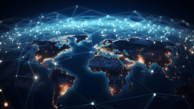 Connettività globale digitale con nodi illuminati e terra