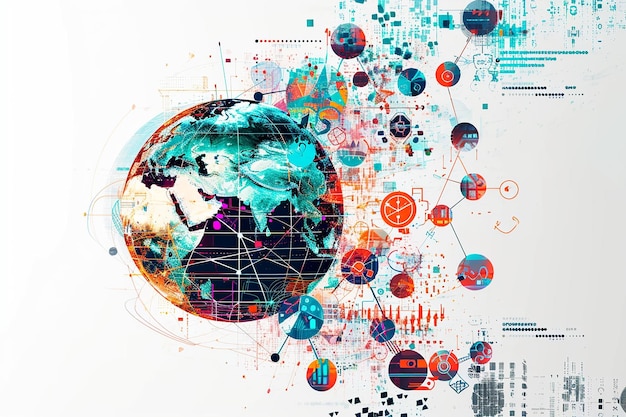 Connettività globale nell'industria 40 icone digitali in tutto il mondo