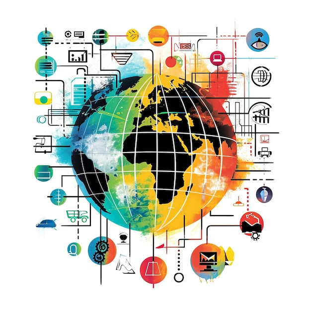 Connettività globale nell'industria 40 icone digitali in tutto il mondo