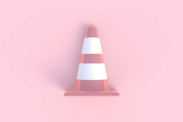 Cono di traffico isolato su un fondo rosa, rappresentazione 3D