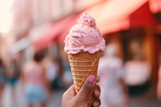 cono di waffle con gelato da vicino