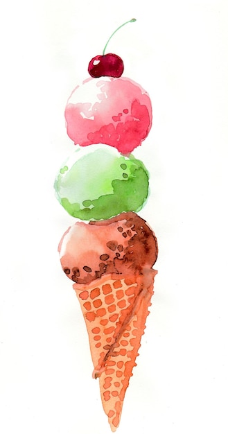 Cono gelato. Disegno a china e acquerello