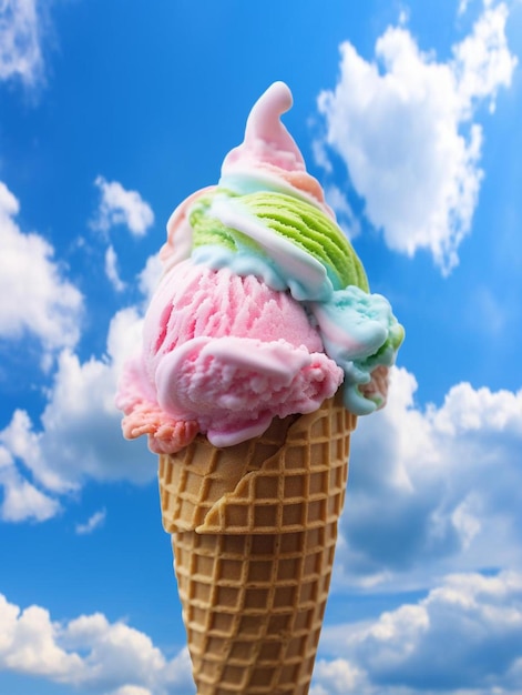 cono gelato in un cielo blu