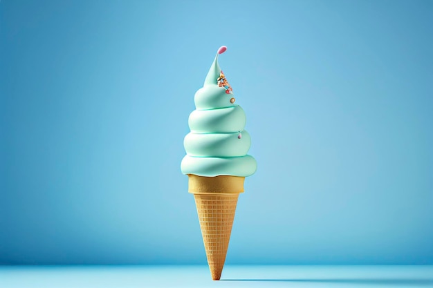 Cono gelato su sfondo blu Creato con tecnologia Ai generativa