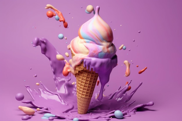 Cono gelato su sfondo colorato stile minimal AI generativa