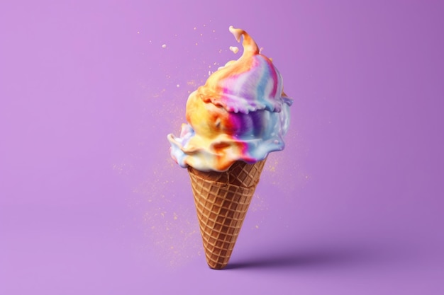 Cono gelato su sfondo colorato stile minimal AI generativa