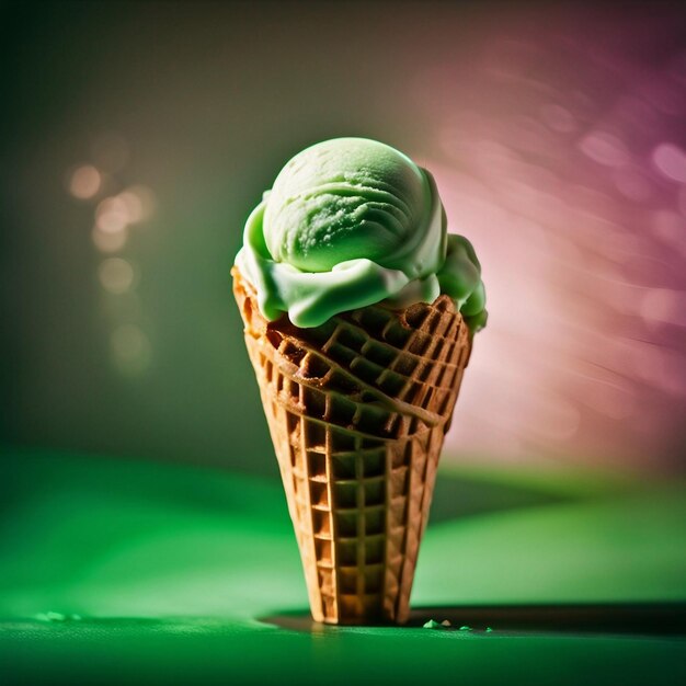 cono gelato su uno sfondo verde