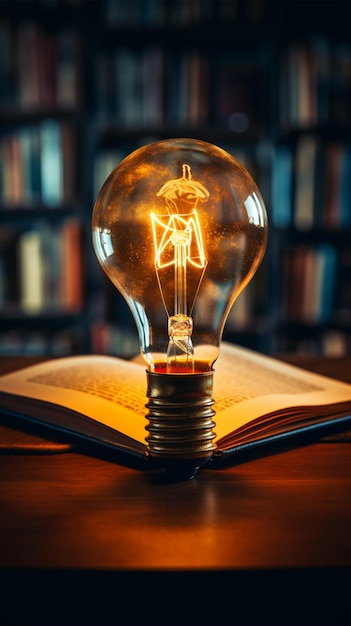 Conoscenza illuminante La lampadina incandescente esalta la saggezza dei libri che simboleggia l'ispirazione inventiva Vertica