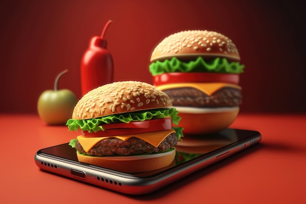 Consegna cibo online Hamburger su smartphone AI Generation