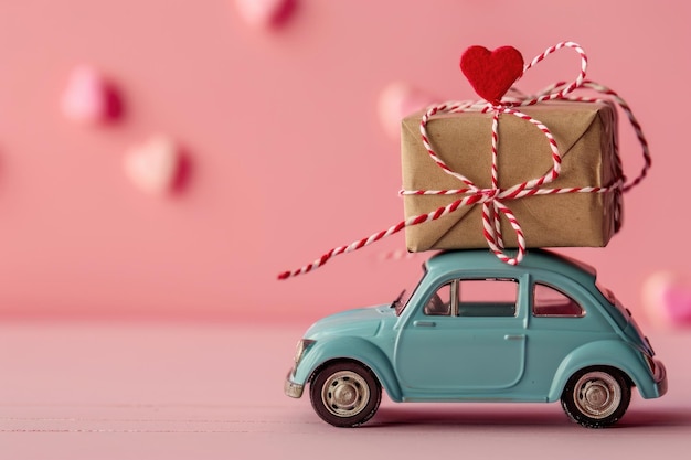 Consegna di San Valentino Un'auto in miniatura trasporta l'amore