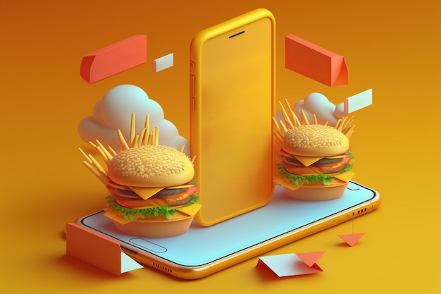 Consegna online di ristoranti fast food Illustrazione dell'IA generativa