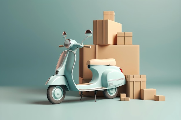 Consegna scooter minimo con scatola di cibo generata dall'intelligenza artificiale