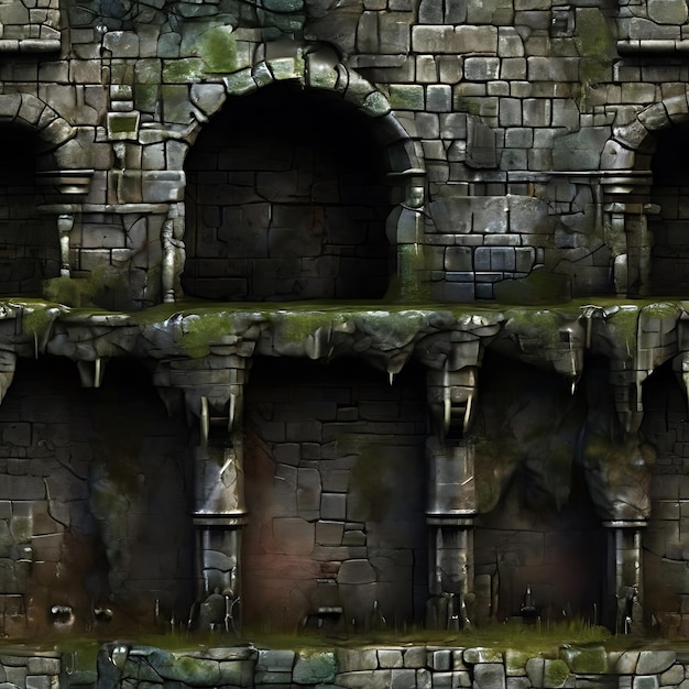 consistenza viscida struttura del muro del castello del dungeon avvolgente decadente generata dall'intelligenza artificiale