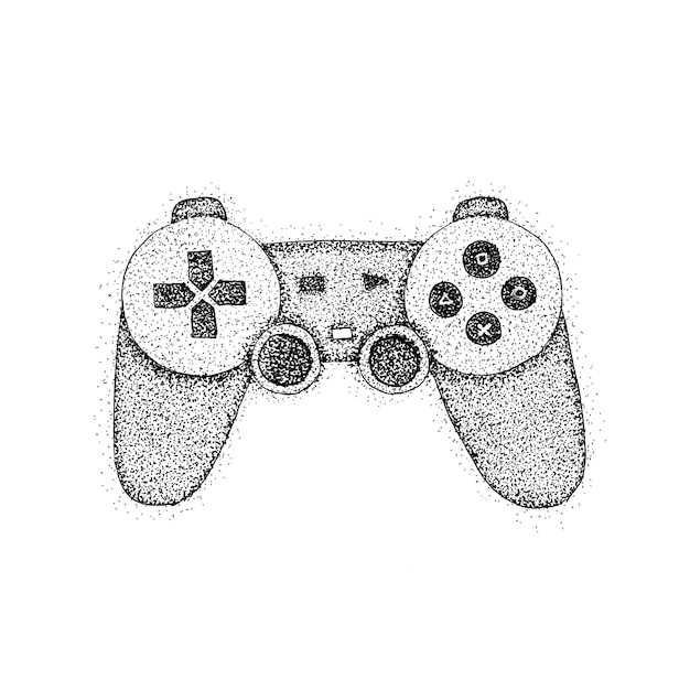 Console di gioco Dotwork. Illustrazione raster del joystick di gioco. Schizzo disegnato a mano.