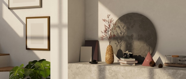 Consolle domestica moderna e minimale con arredamento in interior design per soggiorno