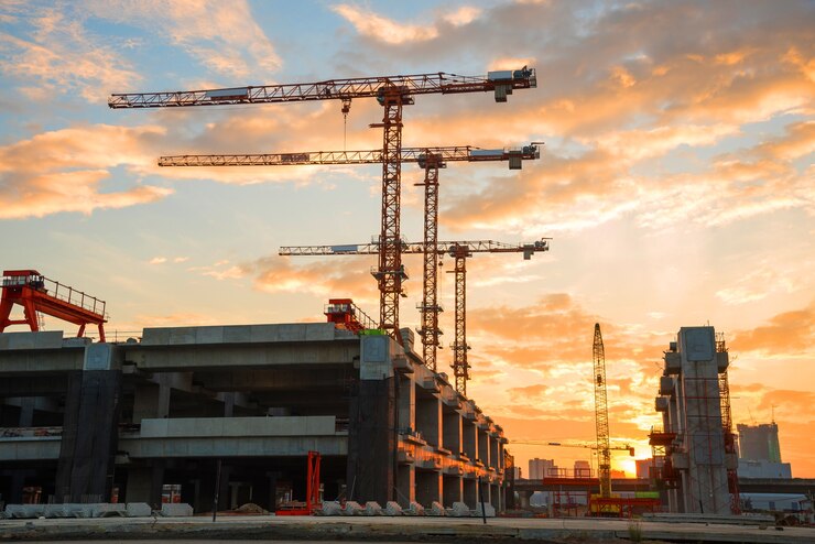 Photo construction site at sunrise