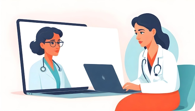 Consultazione virtuale dottore donna paziente interazione online illustrazione vettoriale