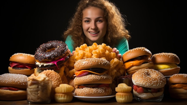 Consumatore femminile di cibo spazzatura